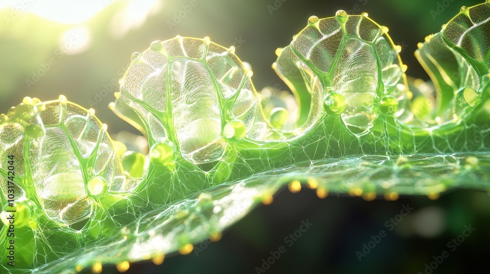 Poster 3d rendering of chloroplasts inside leaf structure