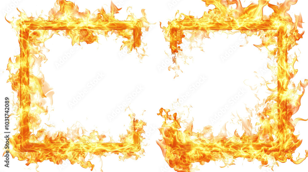 Poster fiery objects on transparent background generative ai