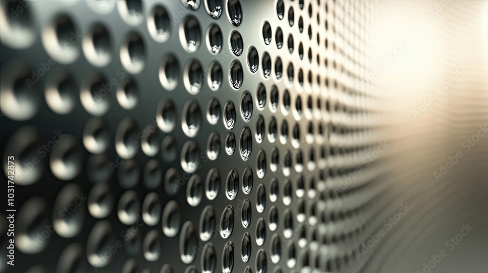 Poster close-up of a metallic surface with circular indentations