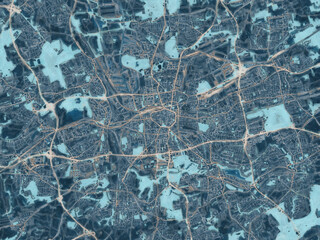 Painterly Style City Map of Dortmund, Germany in a Blue Color Scheme.