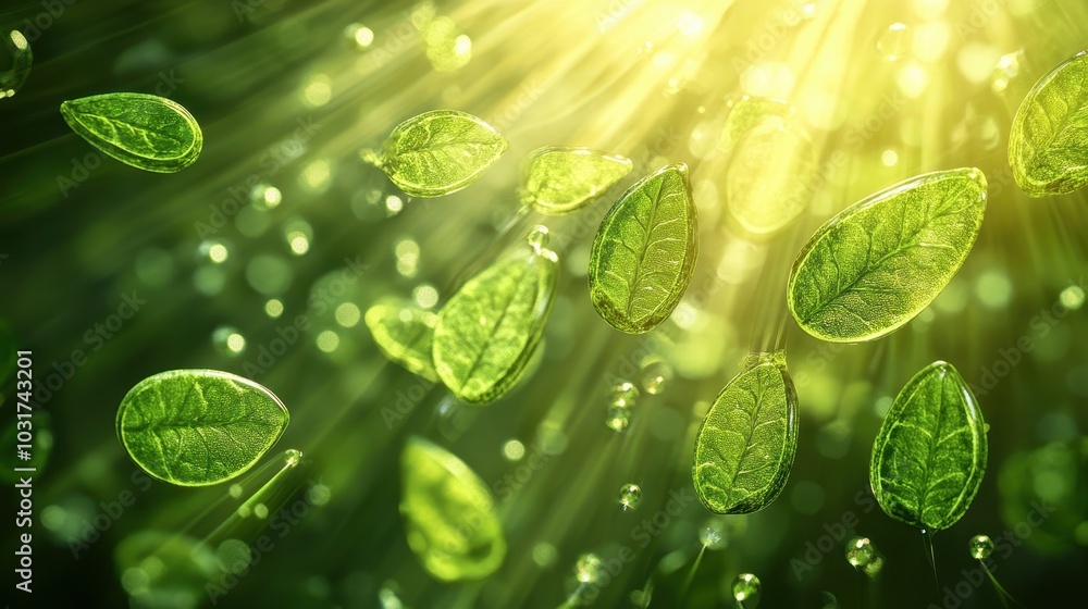 Poster 3d rendering of photosynthesis process in nature