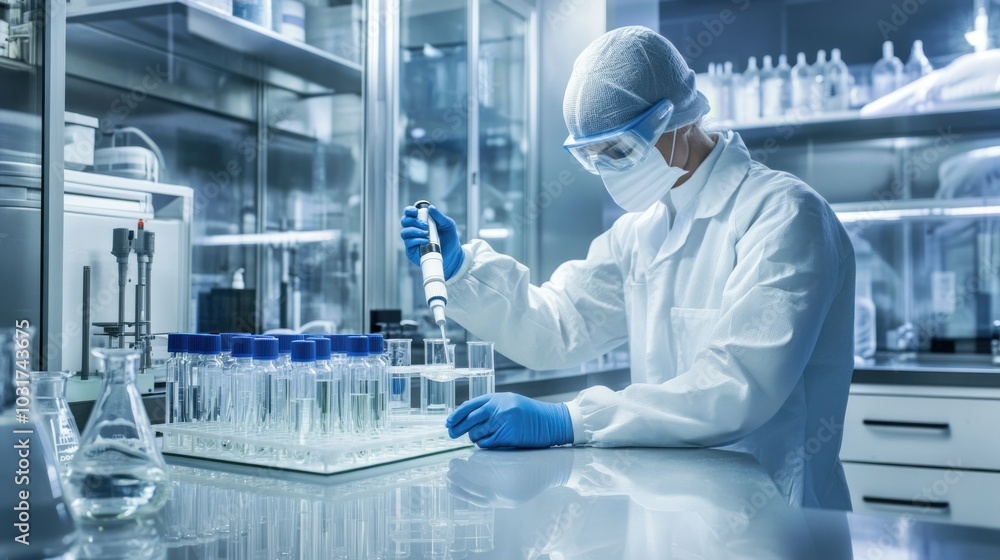 Aufkleber A Scientist in a Lab Coat Using a Pipette to Transfer Liquid