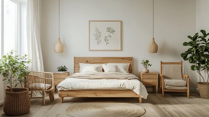 Elegant and Cozy Modern Bedroom Interior Design with Stylish Decor, mockup, poster and Background