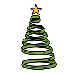 Minimalist Spiral Christmas Tree with Star Illustration