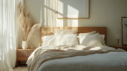 Elegant and Cozy Modern Bedroom Interior Design with Stylish Decor, mockup, poster and Background