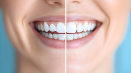 Side-by-side comparison of teeth before and after professional whitening, showing the dramatic difference in brightness from stained to brilliantly white