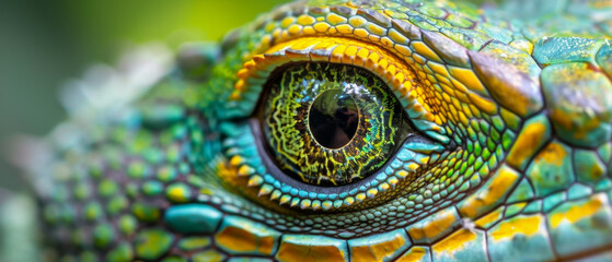 Fototapeta premium Head shot closeup of Green Crested Lizard.