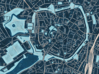 Painterly Style City Map of Munster Zentrum, Germany in a Blue Color Scheme.