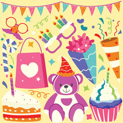 birthday party vector sticker pack

