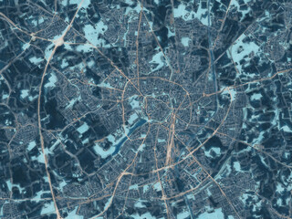 Painterly Style City Map of Munster, Germany in a Blue Color Scheme.