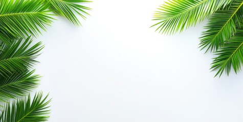 A clean white background framed by green palm leaves, ideal for tropical-themed designs.