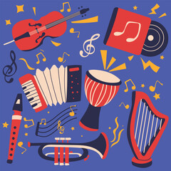 stickers of various hand drawn musical instruments