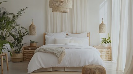 Elegant and Cozy Modern Bedroom Interior Design with Stylish Decor, mockup, poster and Background