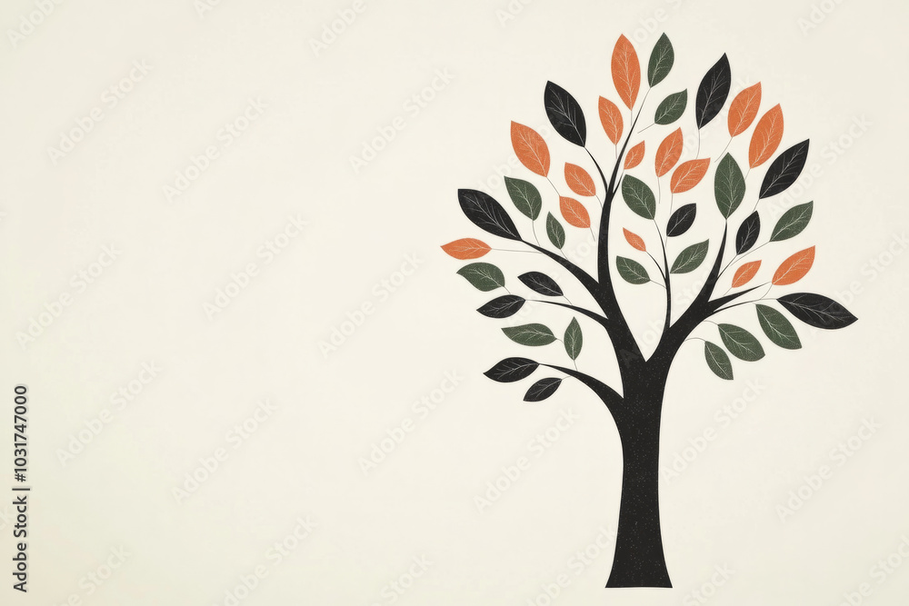 Poster a tree with leaves of different colors is drawn on a white background