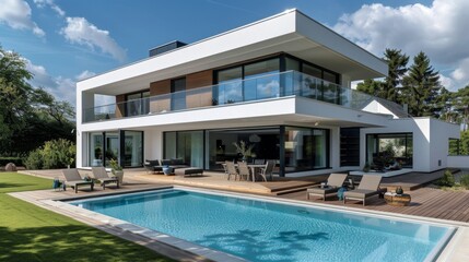 Fototapeta premium Modern Luxury Villa with Swimming Pool and Garden