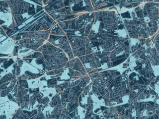 Painterly Style City Map of Gelsenkirchen, Germany in a Blue Color Scheme.