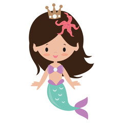 Cute mermaid sea princess vector cartoon illustration