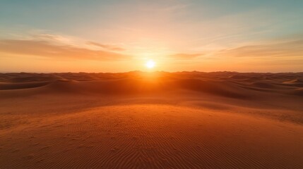 The endless expanse of sand dunes stretching across the horizon, bathed in the golden glow of the...