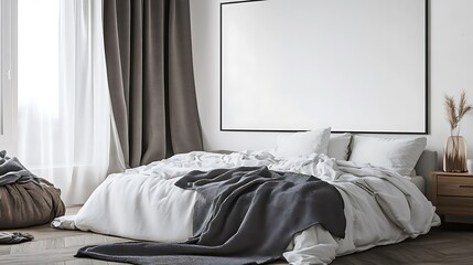 Elegant and Cozy Modern Bedroom Interior Design with Stylish Decor, mockup, poster and Background