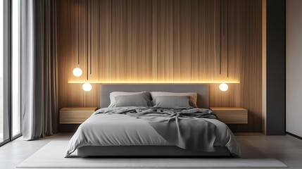 Elegant and Cozy Modern Bedroom Interior Design with Stylish Decor, mockup, poster and Background