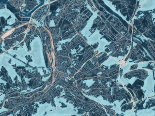 Painterly Style City Map of Hagen, Germany in a Blue Color Scheme.