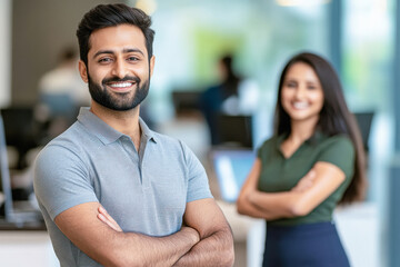 Fototapeta premium young indian business people standing at office