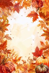 Autumn Harvest Pumpkin Border with Vibrant Fall Leaves