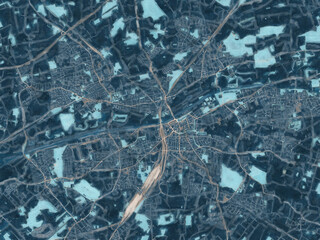 Painterly Style City Map of Hamm, Germany in a Blue Color Scheme.