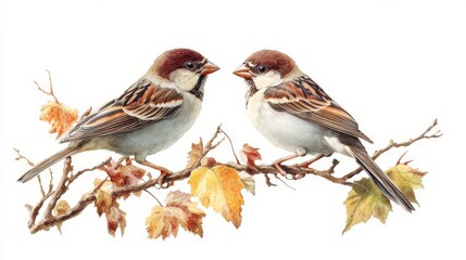 Fototapeta premium House Sparrow Pair: Wild Songbird in Nature, Avian Feathered Creatures