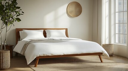 Elegant and Cozy Modern Bedroom Interior Design with Stylish Decor, mockup, poster and Background