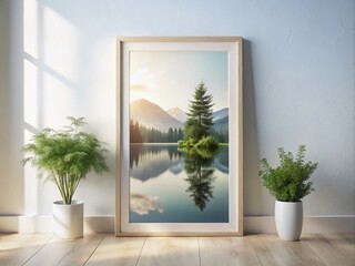 Vertical Frame Mockup on Pristine White Wall - Elegant Interior Decor Display