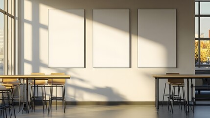 Fototapeta premium Modern Cafe Interior with Blank Canvases