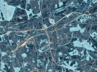 Painterly Style City Map of Herne, Germany in a Blue Color Scheme.