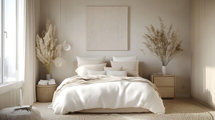 Elegant and Cozy Modern Bedroom Interior Design with Stylish Decor, mockup, poster and Background