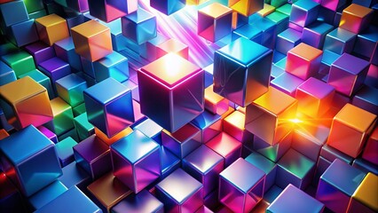 Vibrant 3D Geometric Cubes with Glowing Light - Modern Abstract Fashion Photography Background