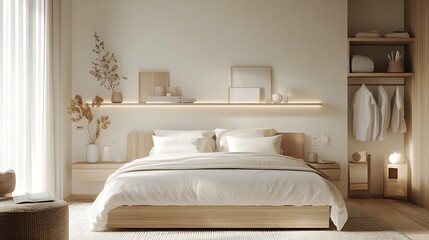 Elegant and Cozy Modern Bedroom Interior Design with Stylish Decor, mockup, poster and Background