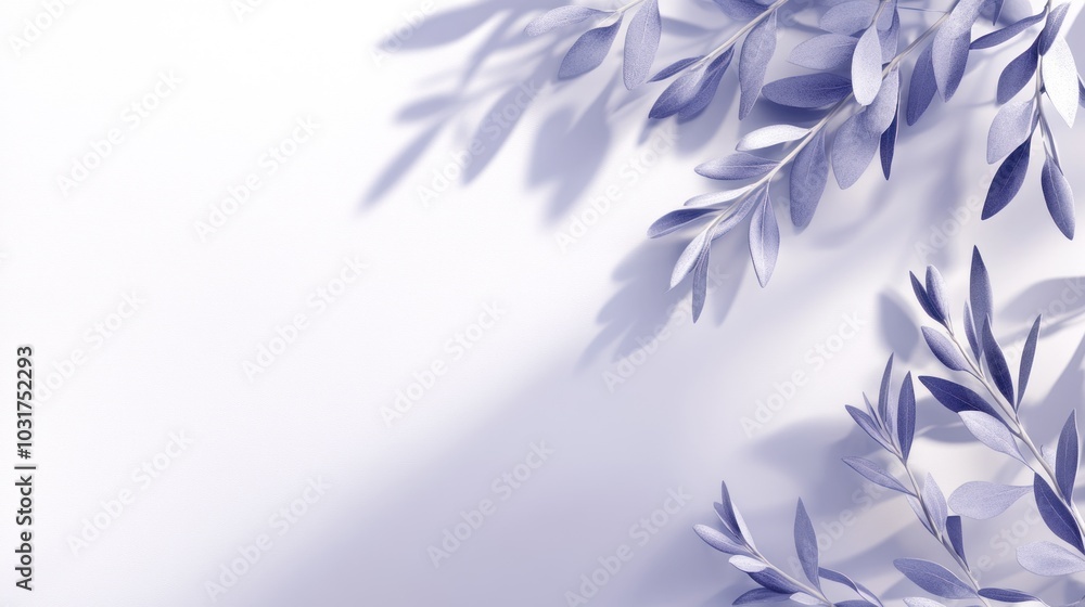 Sticker A serene composition featuring soft purple leaves casting gentle shadows on a light background.