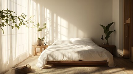 Elegant and Cozy Modern Bedroom Interior Design with Stylish Decor, mockup, poster and Background