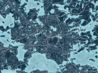 Painterly Style City Map of Bergisch Gladbach, Germany in a Blue Color Scheme.