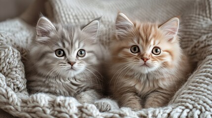 Adorable Fluffy Tabby Kittens Lounging on a Couch