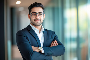 young indian businessman standing at office