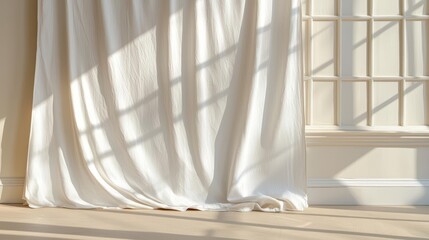 Morning sunlight streaming through a window onto fresh white linens