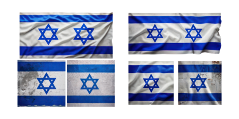 Various Israeli Flag Designs and Styles,PNG set collection, isolated on transparent background