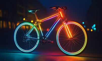 Neon bike glowing in the dark.