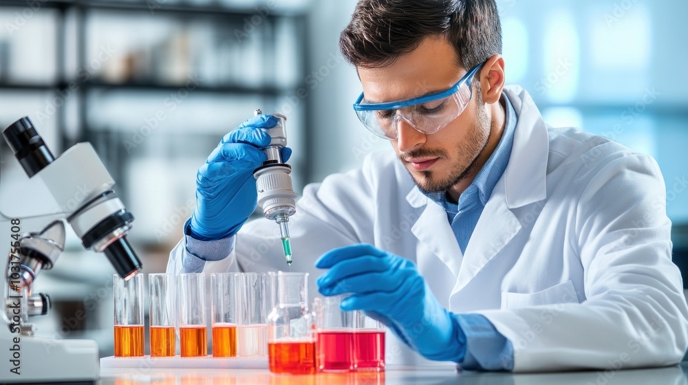 Poster A Scientist in a Lab Coat Conducting an Experiment with a Pipette