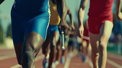 Relay race athletes in action, dynamic motion