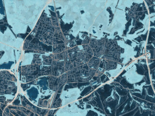 Painterly Style City Map of Ratingen, Germany in a Blue Color Scheme.