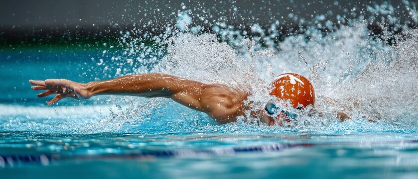 Swimmer performing stroke in pool water
