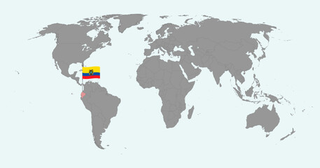 Obraz premium Pin map with Ecuador flag on world map. Vector illustration.