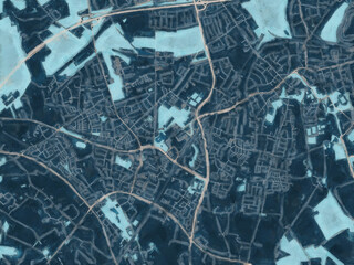 Painterly Style City Map of Marl, Germany in a Blue Color Scheme.